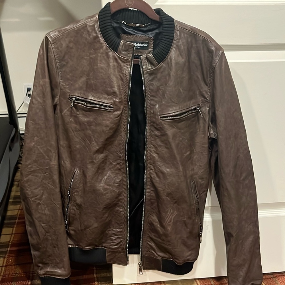 Dolce and gabbana brown leather jacket